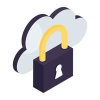 Conceptual isometric design icon of locked cloud vector