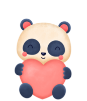 Cute Panda With Heart Watercolor Illustration png