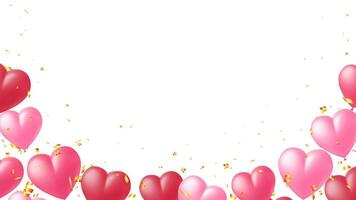Banner, card, frame with realistic heart balloon and confetti Valentine, birthday, anniversary and wedding vector