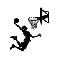 silhouette illustration of a basketball player performing a slam dunk vector