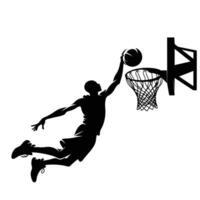silhouette illustration of a basketball player performing a slam dunk vector