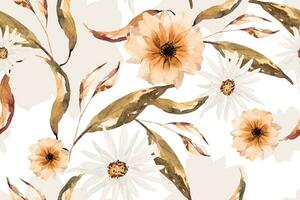 Seamless pattern of autumn flowers painted in watercolor on white background.For fabric  luxurious and wallpaper, vintage style.Hand drawn botanical floral pattern. vector