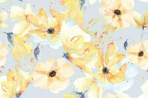 Poppies seamless pattern with watercolor pastel background.Designed for fabric and wallpaper, vintage style.Yellow floral pattern.Flower abstract background. vector