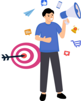 Social media marketing concept with character situations mega set or young man holding megaphone png