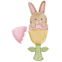 Easter rabbit in yellow tulip egg cup png