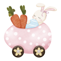 Easter rabbit sleeping in Easter egg car png