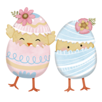 2 little chicks in painted Easter eggs png