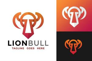 Lion Bull Horn Logo design vector symbol icon illustration