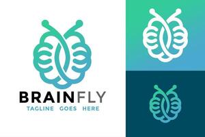 Butterfly Brain Logo design vector symbol icon illustration