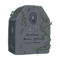 Tombstone old grave, spooky item doodle. Halloween vector illustration in cartoon style. Dark theme clipart isolated on white.