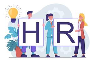 Human resources. HR Agency. People hold letters H and R. vector