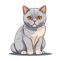 AI generated Cute cat british shorthair cartoon illustration for kids on transparent background png