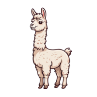 AI generated Cute alpaca cartoon illustration for kids on transparent background png