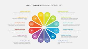 Yearly Timeline Planner Circular Flower Infographic Template with 12 Months vector