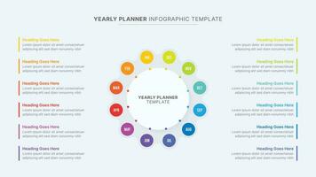 Yearly Timeline Planner Circular Infographic Template with 12 Months vector