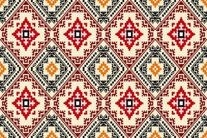 Ethnic Floral Damask Pixel Art Seamless Pattern.  Vector Design for fabric, carpet, tile, embroidery, wallpaper and background