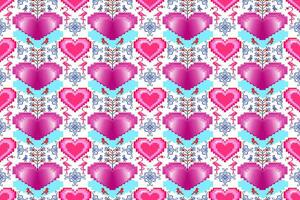 Hearts Pixel Art Seamless Pattern. Vector design for fabric, tile, wrapping, wallpaper, and background