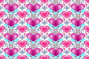 Hearts Pixel Art Seamless Pattern. Vector design for fabric, tile, wrapping, wallpaper, and background