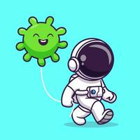 Cute Astronaut With Virus Balloon Cartoon Vector Icon Illustration. Science Technology Icon Concept Isolated Premium Vector. Flat Cartoon Style