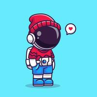 Cute Cool Astronaut Wearing Beanie Hat Cartoon Vector Icon Illustration. Science Technology Icon Concept Isolated Premium Vector. Flat Cartoon Style