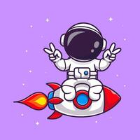 lindo astronauta montando cohete dibujos animados vector icono ilustración. ciencia tecnología icono concepto aislado vector premium. estilo de dibujos animados plana