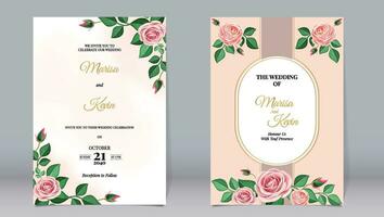 lujo Boda invitación hermosa Rosa flores y oval línea hojas oro en un sencillo minimalista antecedentes vector