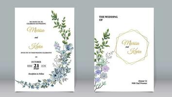 Elegant wedding invitation with various watercolor style gold line elements and white background vector