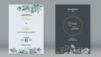 Elegant wedding invitation with various polygon gold line watercolor style leaves and dark gray background vector