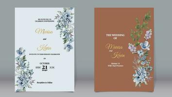 Elegant wedding invitation with various watercolor style leaves and light brown background vector
