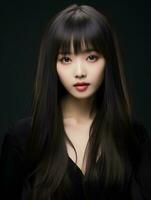 AI generated Portrait of beautiful young Korean woman with long straight hair with soft bangs, AI Generative photo