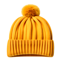 ai generado amarillo invierno de punto sombrero aislado en transparente antecedentes png