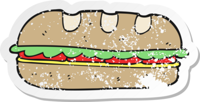 retro noodlijdende sticker van een cartoon enorme sandwich png