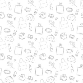 bosquejo de diferente femenino cosas en un blanco fondo, plano vector, sin costura modelo vector