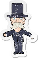 retro distressed sticker of a cartoon man wearing top hat png