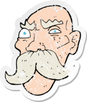 retro distressed sticker of a cartoon angry old man png