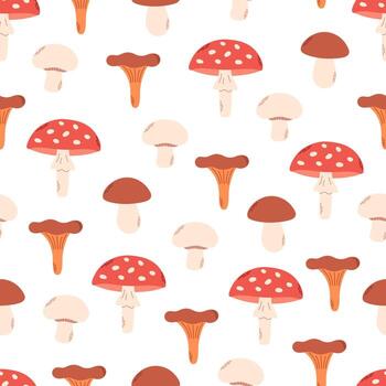 Mushrooms seamless pattern. Design for fabric, textile, wrapping paper vector