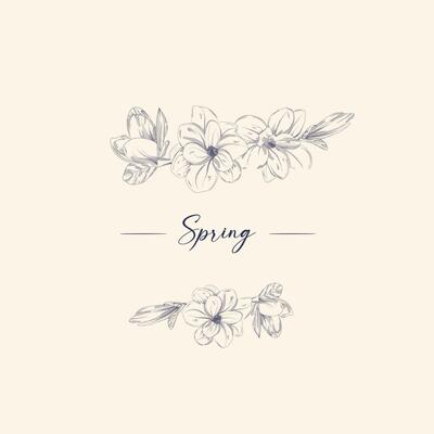 Magnolia blossom, tree branch flowers with dot and line. Vector artwork. Love bohemia concept for wedding invitation card, ticket, branding, boutique logo label.