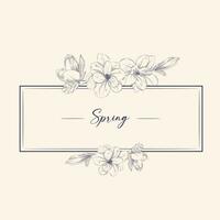 Hand drawn wreath with spring branches, magnolia flowers and buds vector