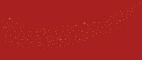 Golden sparkles glow with many lights. Glitter dust on red. Luxurious background made of gold particles. vector