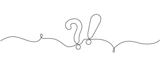Continuous line drawing question mark and exclamation mark. Hand drawn asking and admiration signs. Vector illustration