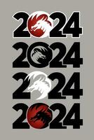 Big Set of logos 2024 with dragons. Icon with the symbol of the year. Simple modern  illustration. Chinese New Year. vector