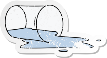 distressed sticker cartoon doodle of a spilt glass png