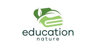 logo design combination of book shape with leaves, educational logo design. vector