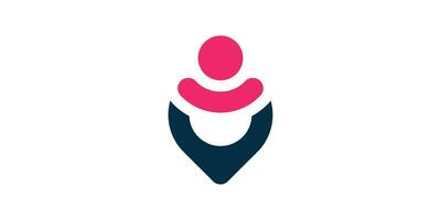 logo design combination of pin map shape with people, logo design icon template. vector