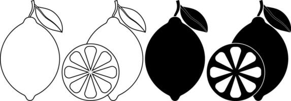outline silhouette lemon fruit icon set vector