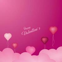 Background design with three-dimensional hearts and clouds. Place for text. Happy Valentine's Day sale header. vector