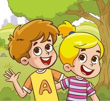 vector illustration of kids are smiling waving at the camera