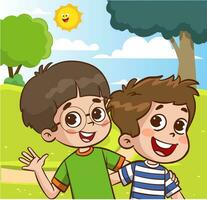 vector illustration of kids are smiling waving at the camera