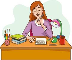 vector illustration of writer woman working writing and making notes