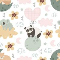 Seamless pattern with cute koala, fox, panda, decor elements. simple flat vector. Hand drawing for children. animal theme. baby design for fabric, textile, wrapper, print. vector